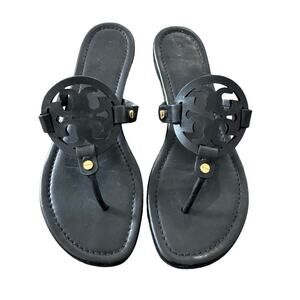 Tory Burch Black Miller Logo Thong Sandals Size 9.5 Dust Bag + Box